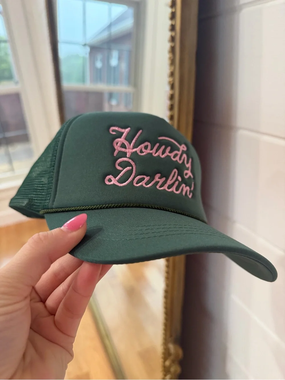 Green Trucker Hat Pink 